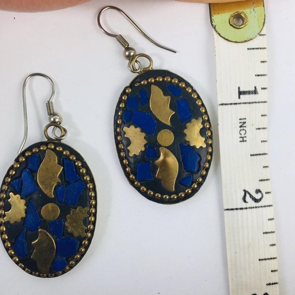 Boho Mosaic Brass Dangle Earrings - Picture 4 of 5